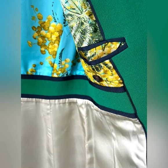 J.Crew wool classic coat, emerald green, turquoise and gold floral lining size 6 - Picture 2 of 10